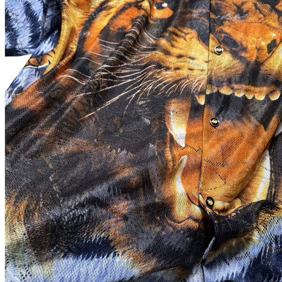 Vintage ZEN Shirt Mens XL Tiger All Over Print Mesh Short Sleeve 90s - Picture 4 of 8